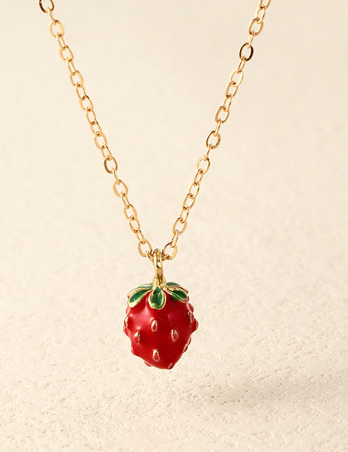 Fashion Red Alloy Drip Oil Strawberry Necklace