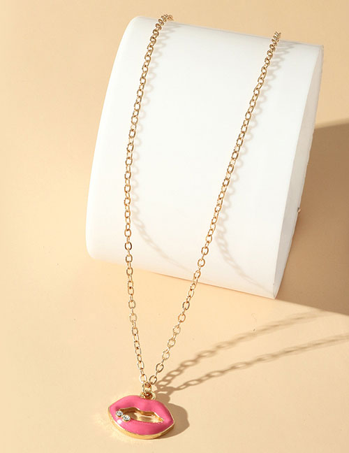 Fashion Pink Alloy Drip Lip Necklace