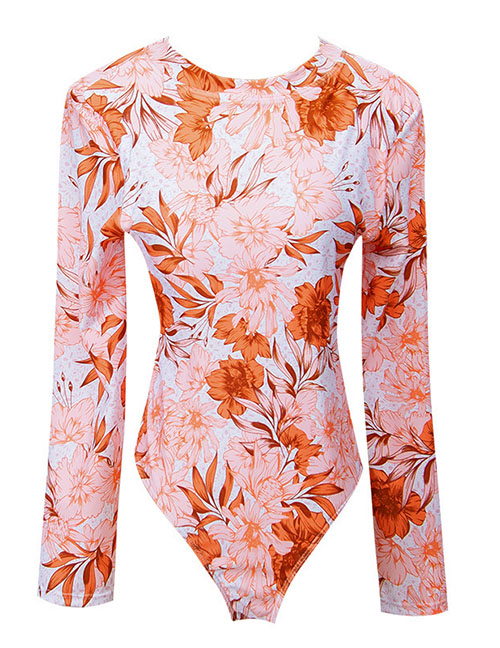 Fashion Floral Printed Long-sleeve Swimsuit