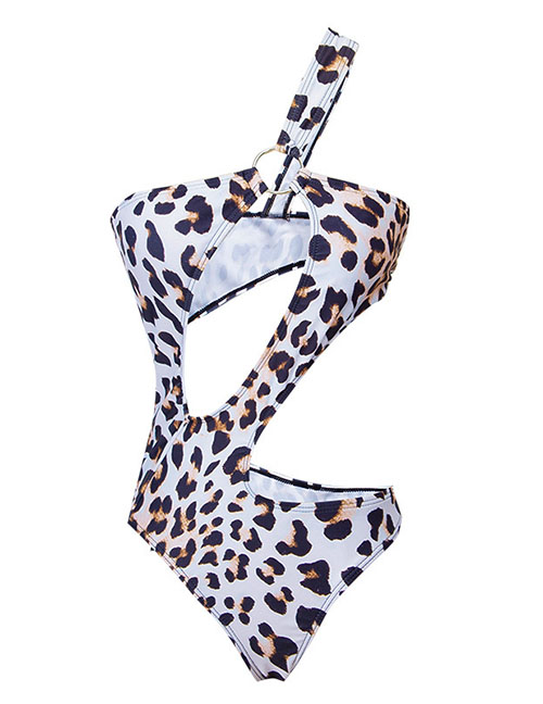 Fashion Leopard Print Gradient Cutout Leopard Print One-piece Swimsuit