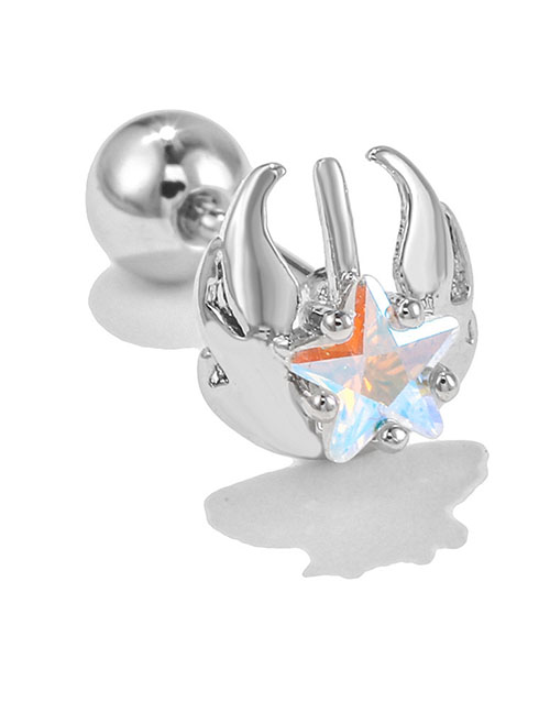 Fashion White K Copper Piercing Twist Ball Pentagram Wing Stud Earrings