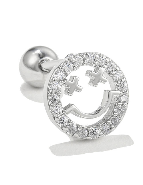 Fashion 494 White K Brass Diamond Piercing Twist Ball Smiley Stud Earrings