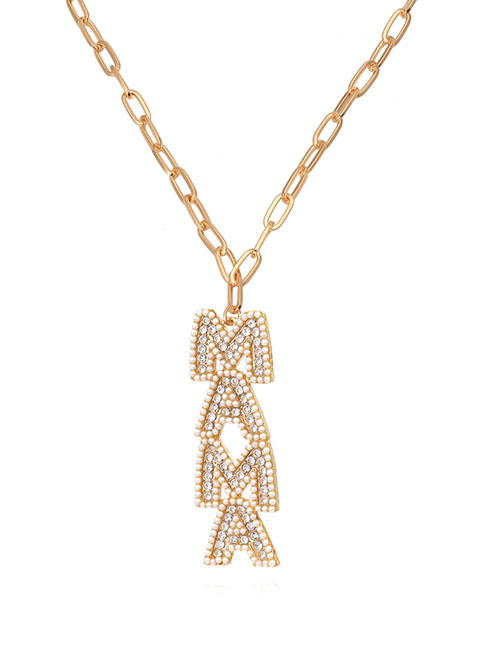 Fashion Gold Alloy Diamond Alphabet Pearl Necklace