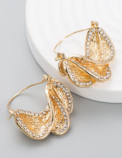 Fashion Gold Alloy Set Rhinestone Leaf Earrings
