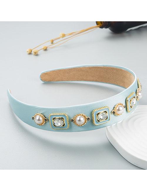 Fashion Light Blue Fabric Diamond Wide-brimmed Headband