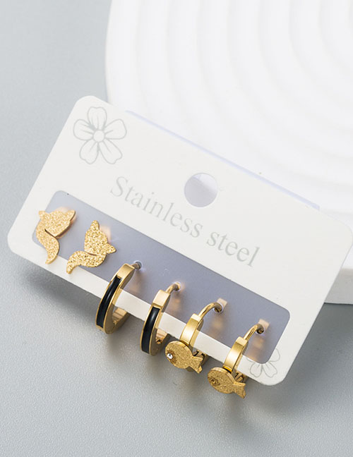 Fashion Gold Titanium Steel Geometric Earrings Set