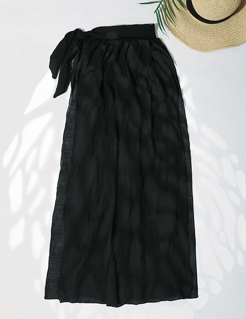 Fashion Black Slit Tie Waist Swimsuit Overskirt