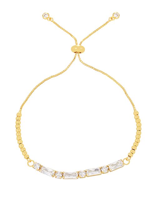 Fashion Gold-4 Brass Inlaid Zirconia Beaded Pull Bracelet (0.8cm)