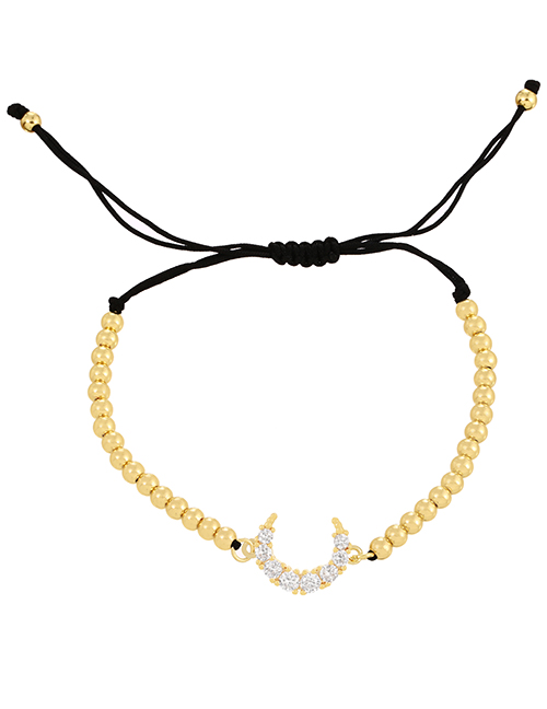 Fashion Gold Brass Braided Bracelet With Zirconium Crescent Beads