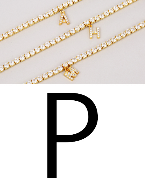 Fashion P Copper Inlaid Zirconium 26 Letter Pendant