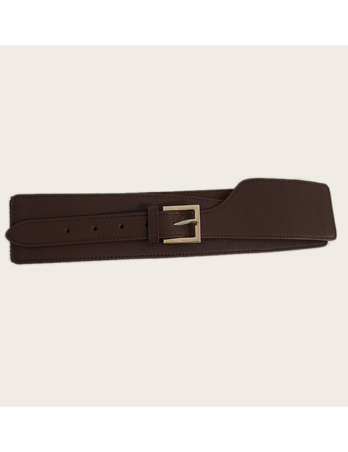 Fashion Brown Faux Leather Pin Buckle Elastic Girdle