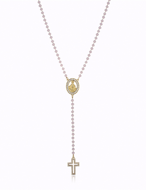 Fashion Gold Light Pink Chain Titanium Steel Gold Plated Madonna Cross Y Necklace