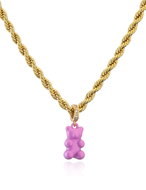 Fashion Golden Pink Titanium Steel Gold Plated Bear Twist Necklace