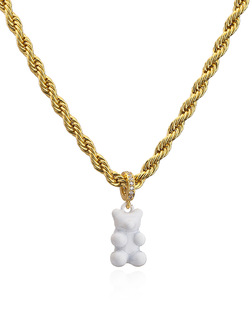 Fashion Golden White Titanium Steel Gold Plated Bear Twist Necklace