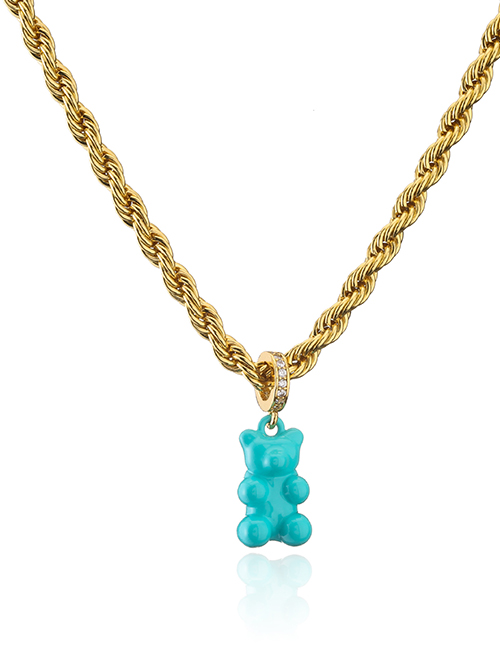 Fashion Golden Blue Green Titanium Steel Gold Plated Bear Twist Necklace
