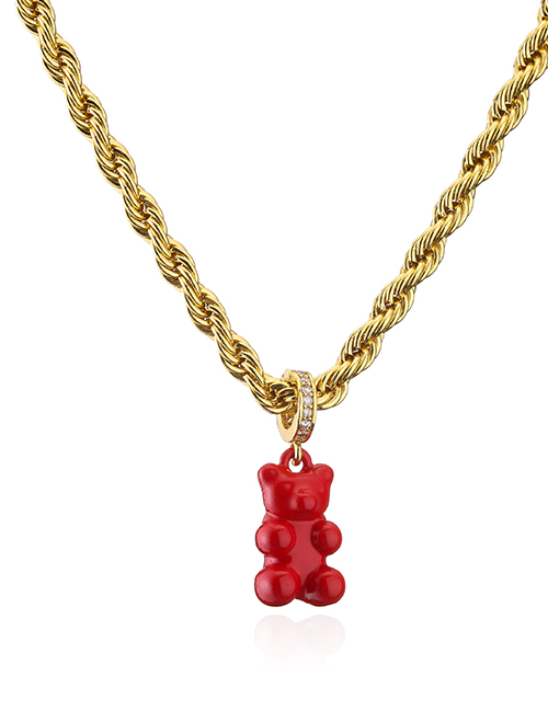 Fashion Golden Red Titanium Steel Gold Plated Bear Twist Necklace