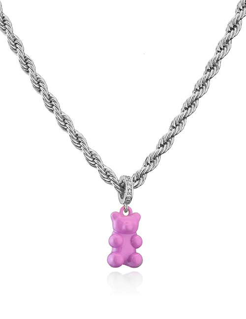 Fashion White Gold Pink Titanium Steel Gold Plated Bear Twist Necklace