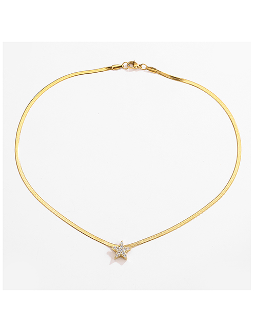 Fashion Golden Star Stainless Steel Blade Chain Diamond Pentagram Necklace