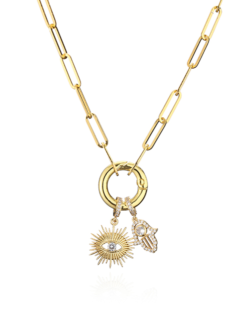 Fashion Gold Bronze Zirconium Palm Eye Ring Necklace