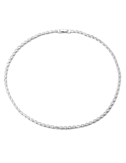 Fashion Oval White Gold 45cm Bronze Zirconium Geometric Full Diamond Necklace