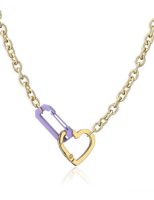 Fashion Purple Solid Copper Gold Plated Heart Pin Necklace