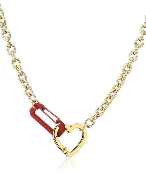 Fashion Red Wine Solid Copper Gold Plated Heart Pin Necklace