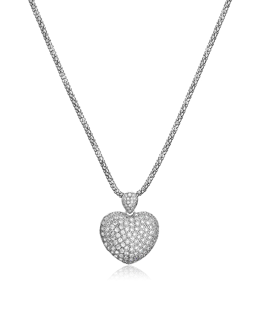 Fashion White Gold Bronze Zirconium Heart Twist Chain Necklace