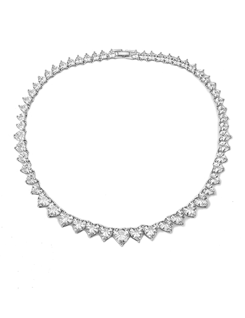 Fashion Vl128 Platinum White Bronze Heart Zirconium Necklace