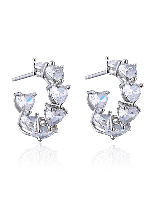Fashion Ve513 Platinum Bronze Heart Zirconia Earrings