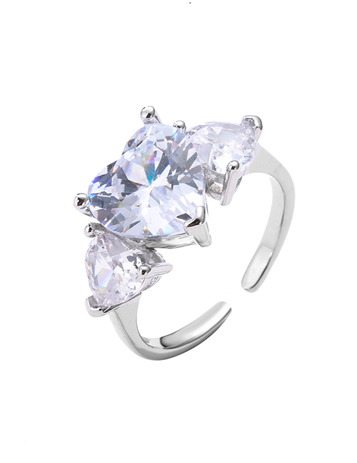 Fashion Vj339 Platinum Brass Set Heart Zirconium Ring