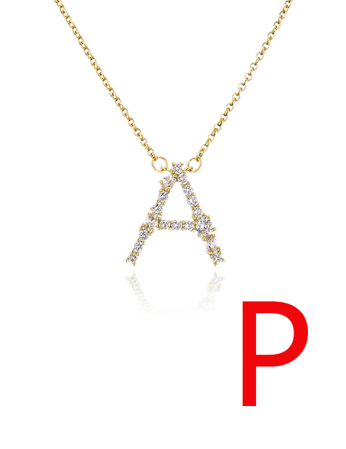 Fashion P Bronze Zirconium 26 Letter Necklace