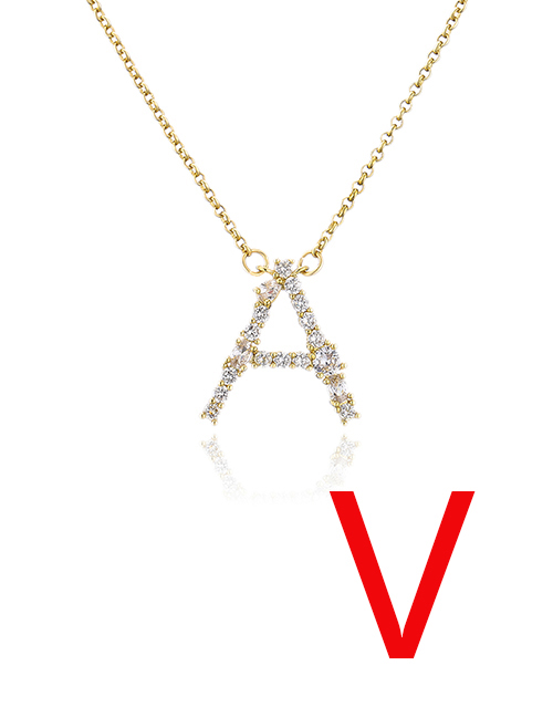 Fashion V Bronze Zirconium 26 Letter Necklace
