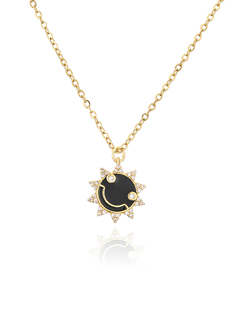 Fashion Black Bronze Zirconium Drop Oil Small Sun Necklace