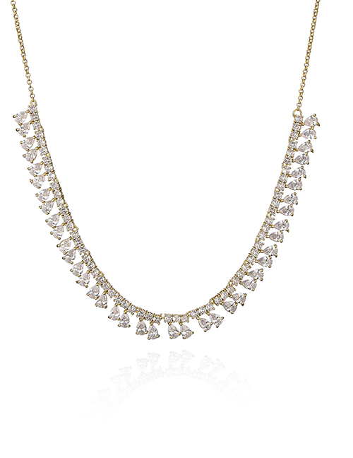 Fashion Gold 45cm Geometric Diamond Tassel Necklace