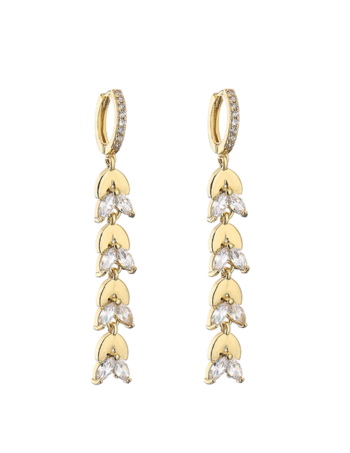 Fashion 1 Pair Of Gold Earrings Bronze Zirconium Earrings