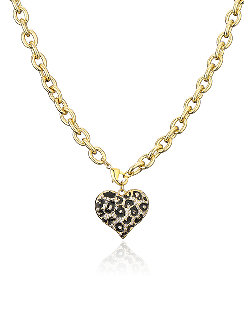 Fashion 1 Gold Necklace Bronze Zirconium Drop Oil Leopard Peach Heart Necklace