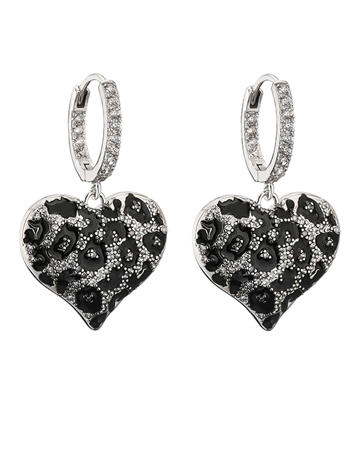 Fashion 1 Pair Of White Gold Earrings Brass-set Zirconium Oil Leopard Peach Heart Earrings