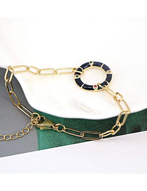 Fashion Black Copper Drop Oil Circle Chain Bracelet