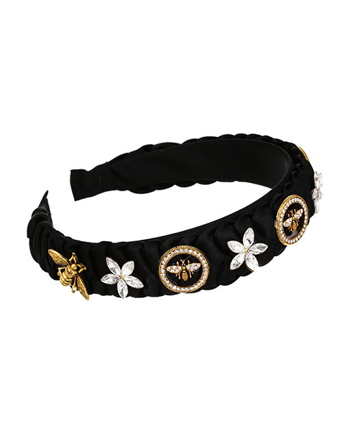 Fashion Black Alloy Diamond Bee Flower Pleated Headband