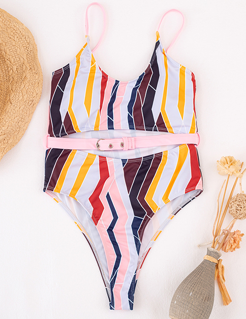Fashion Color Try Colorful Striped Cutout One-piece Swimsuit