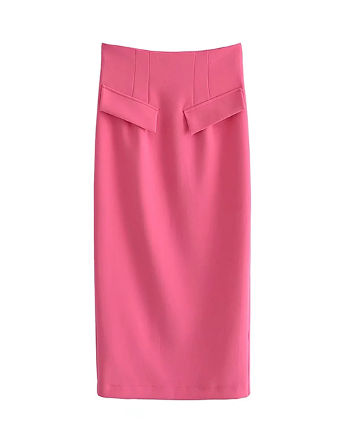Fashion Pink Flap Straight Skirt