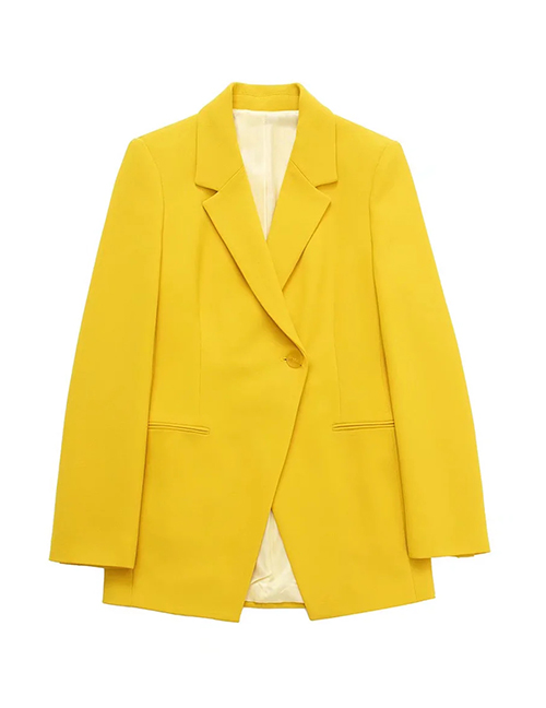 Fashion Yellow Blended Lapel Irregular Blazer