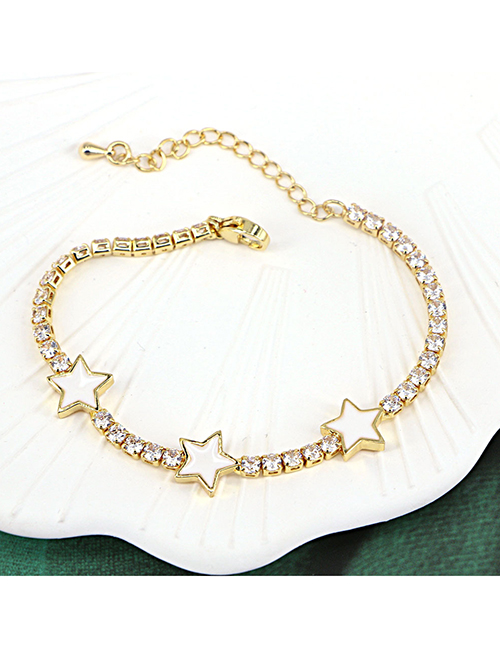 Fashion White/white Zirconium Bronze Zirconium Drop Oil Pentagram Chain Bracelet
