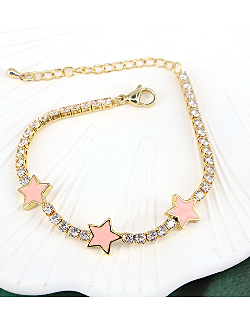Fashion Apricot/white Zirconium Bronze Zirconium Drop Oil Pentagram Chain Bracelet