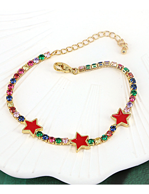Fashion Red/color Zirconium Bronze Zirconium Drop Oil Pentagram Chain Bracelet