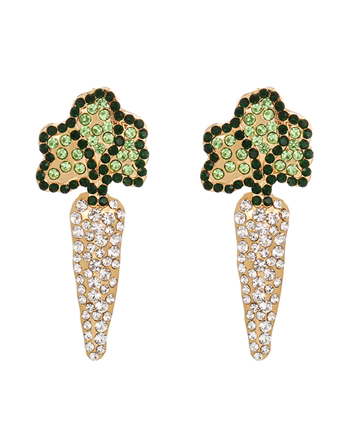 Fashion Green Alloy Diamond Radish Stud Earrings