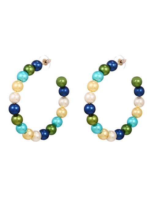 Fashion Color-2 Faux Pearl Beaded C-shaped Stud Earrings