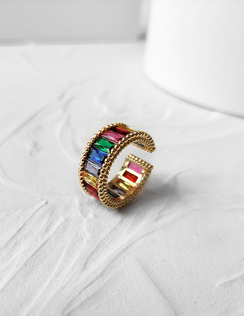 Fashion Color Brass Set Colorful Zirconium Open Ring
