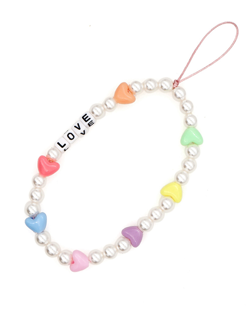 Fashion Qt-k210061a Resin Heart Alphabet Beads Pearl Beaded Phone Chain