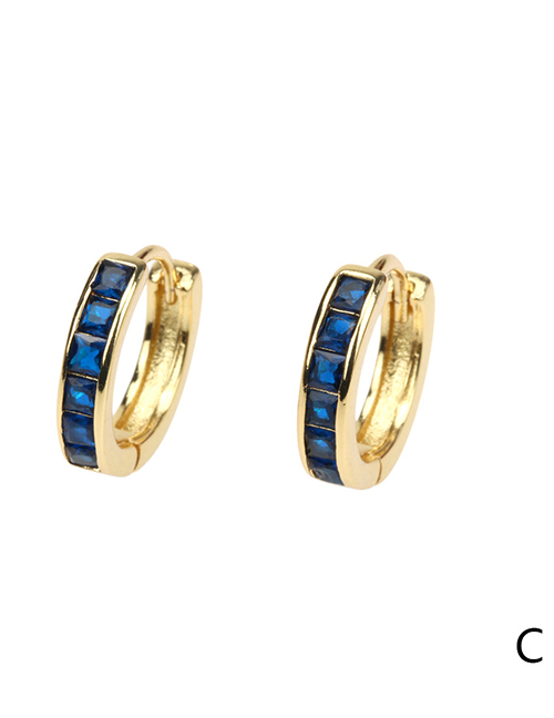 Fashion C Blue Diamond Brass Inset Zirconium Hoop Blue Pine Earrings